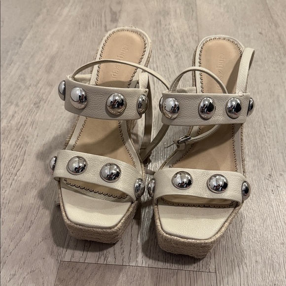 cinq a sept Shoes - Cinq a Sept Cream Platform Sandals with Silver Accents